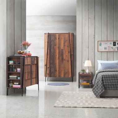 Timber Art Design 3 Piece Bedroom Furniture Set Wardrobe Chest Drawers Bedside Sonoma Oak & White 