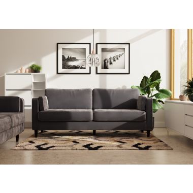 3 Seater Cushion Back Velvet Sofa - Dark Grey